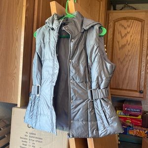 Hooded gray silver puffer vest